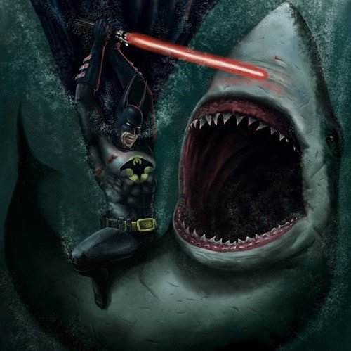 404 Batman fights a shark with a light saber