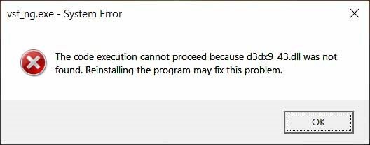 Warning message about DirectX not being installed