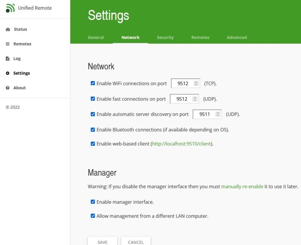 Unified remote network settings