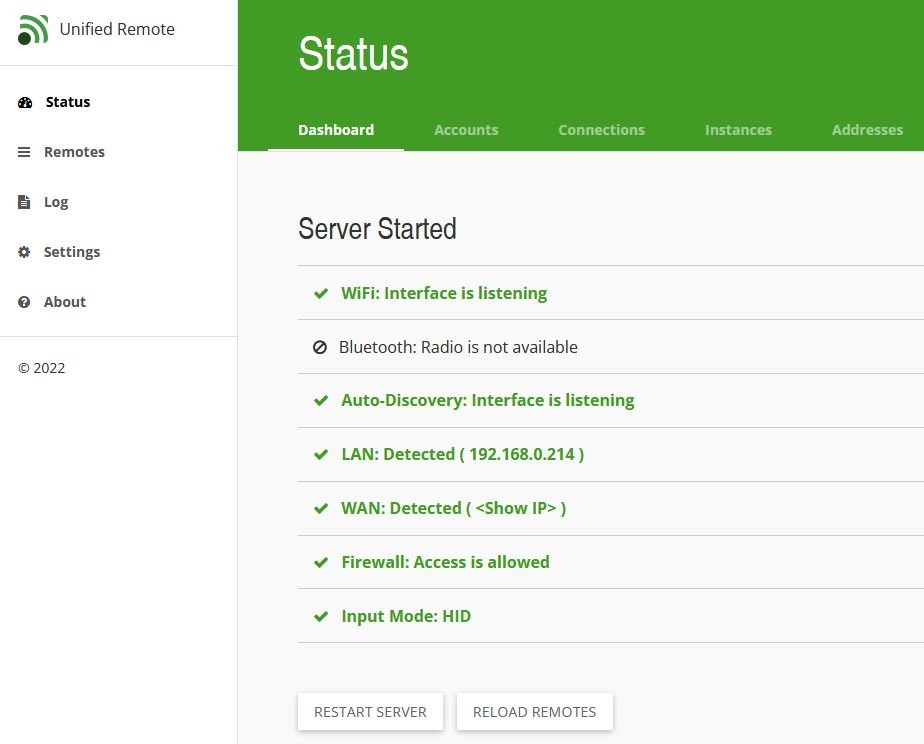 Unified remote status screen