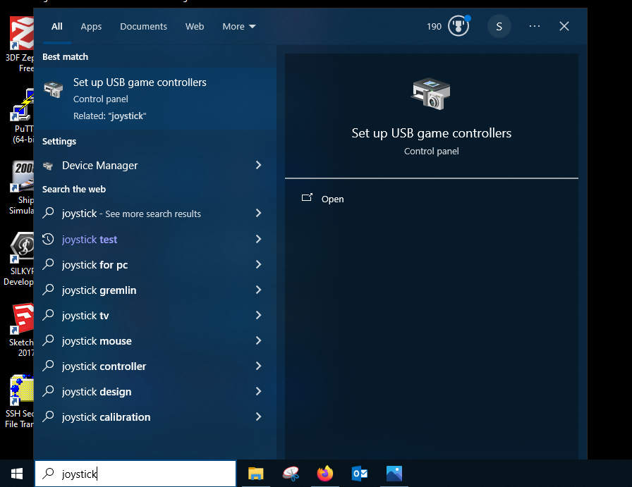 Windows joystick configuration selection