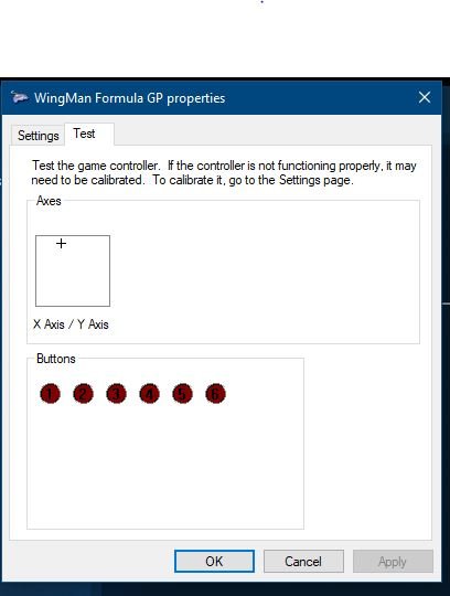 Wingman Formula GP properties in 
windows joystick setup